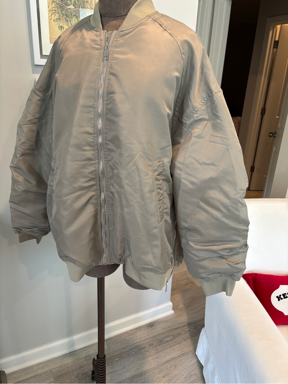 MABLE Back Ruched Utility Bomber Jacket Large